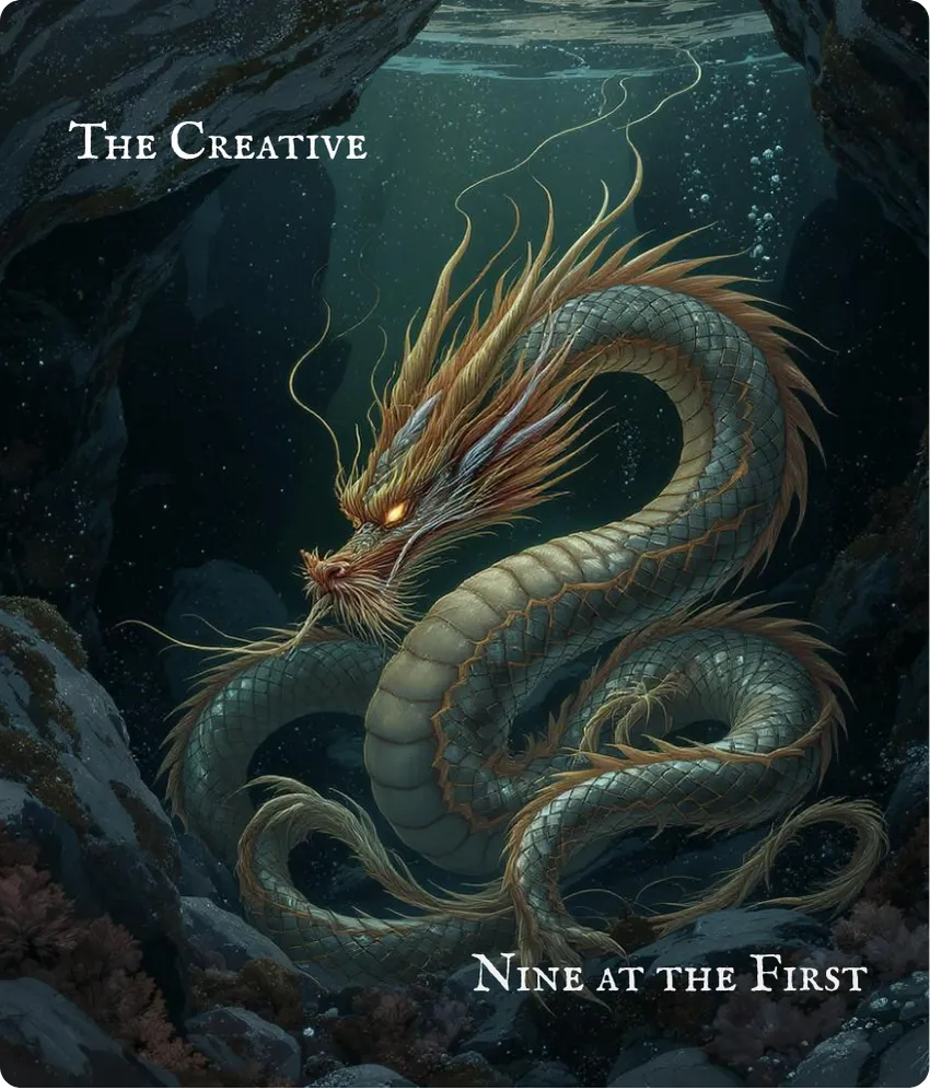 Hexagram 1 First Nine — The Hidden Dragon Card
