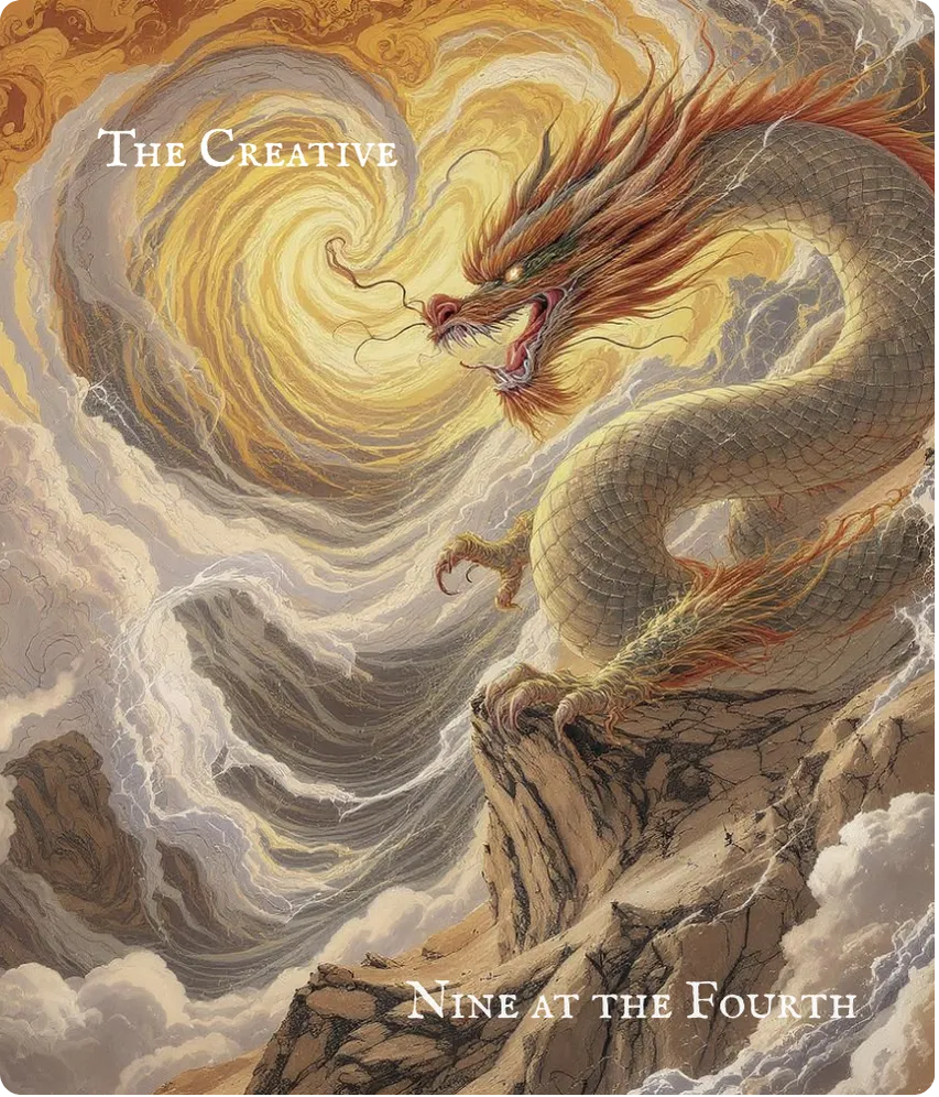 Hexagram 1 Nine in the Fourth — Wavering Flight Card