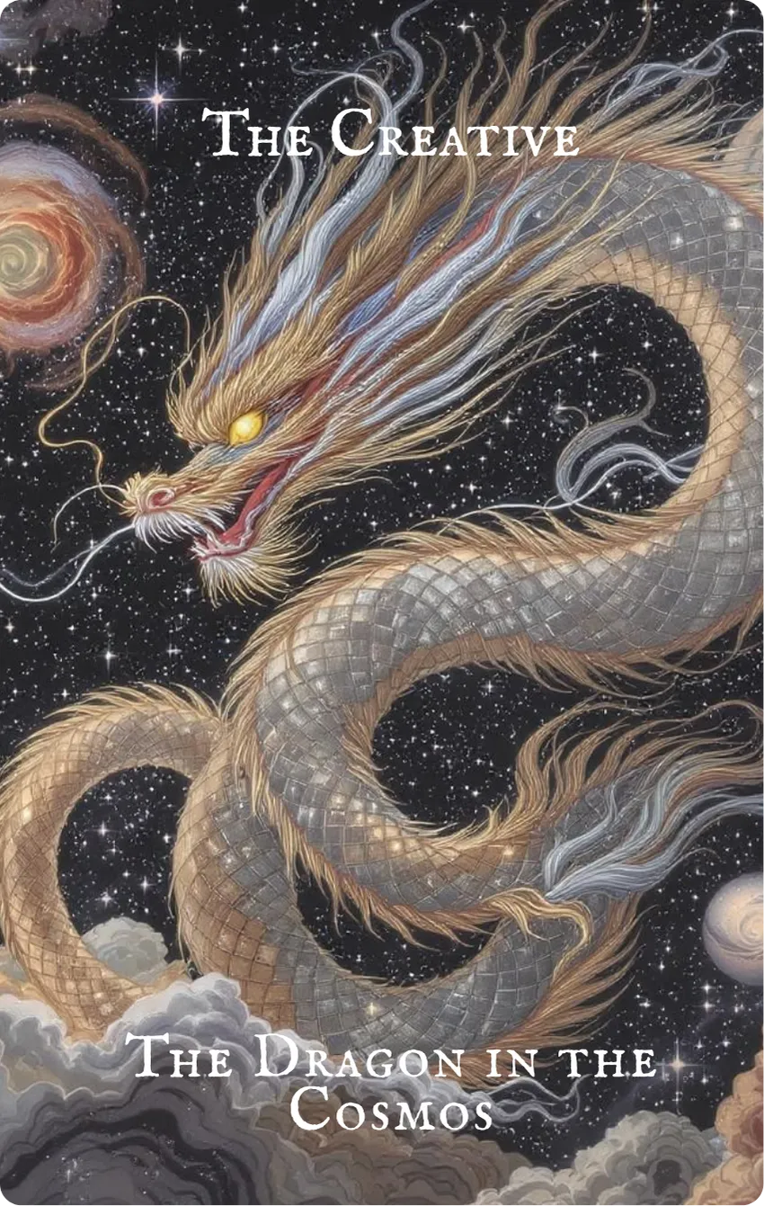 Hexagram 1 — The Creative Card — Front: The Divine Dragon Rides Six Voids