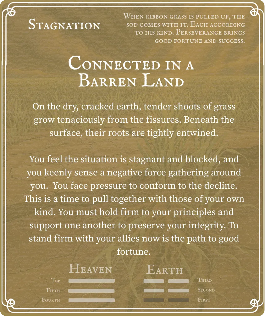 Hexagram 12 Standstill (Stagnation) — First Six Card Back