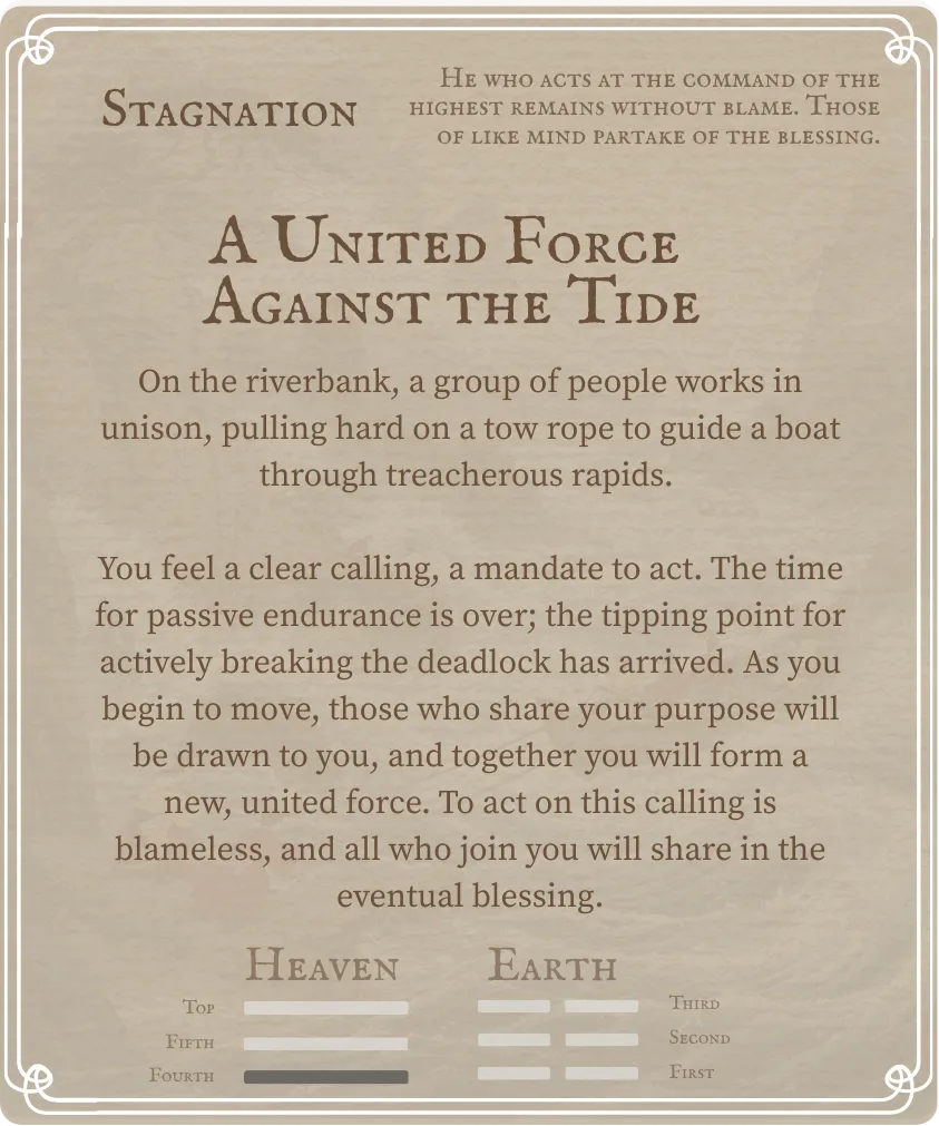 Hexagram 12 Standstill (Stagnation) — Nine in the Fourth Card Back