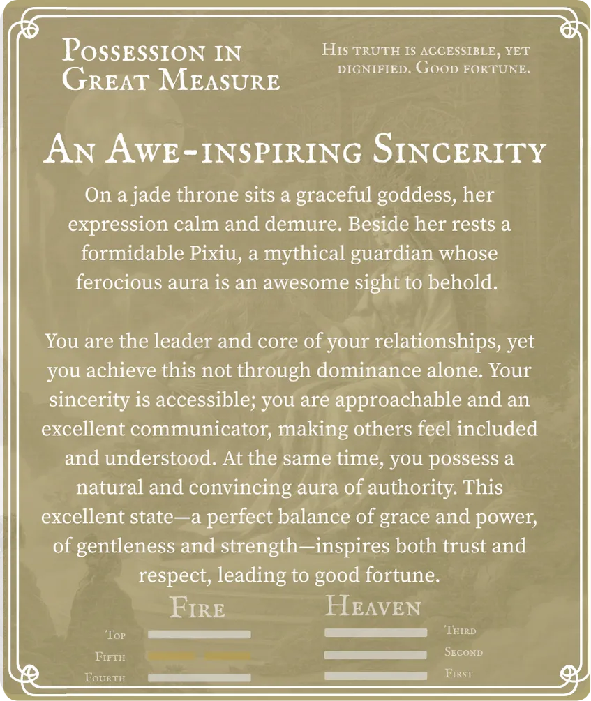 Hexagram 14 Possession in Great Measure — Six in the Fifth Card Back