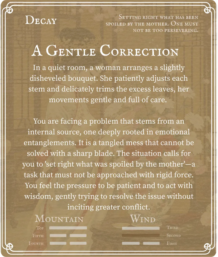 Hexagram 18 Work on What Has Been Spoiled — Nine in the Second Card Back