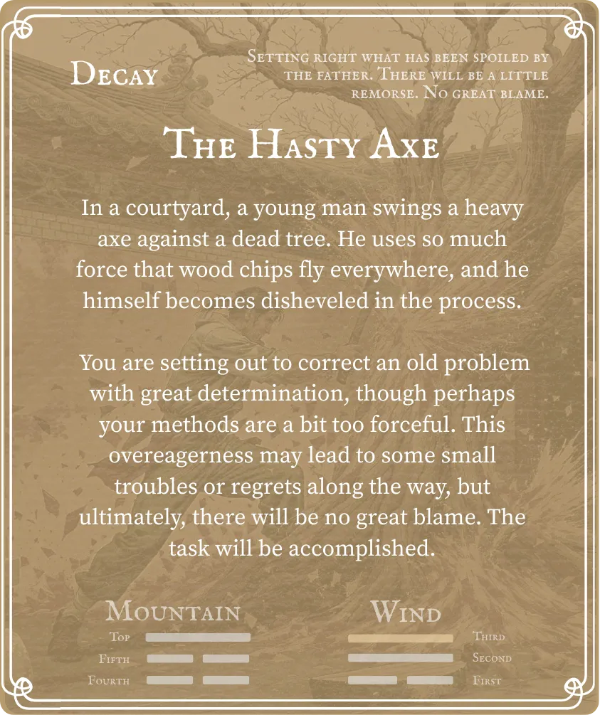 Hexagram 18 Work on What Has Been Spoiled — Nine in the Third Card Back