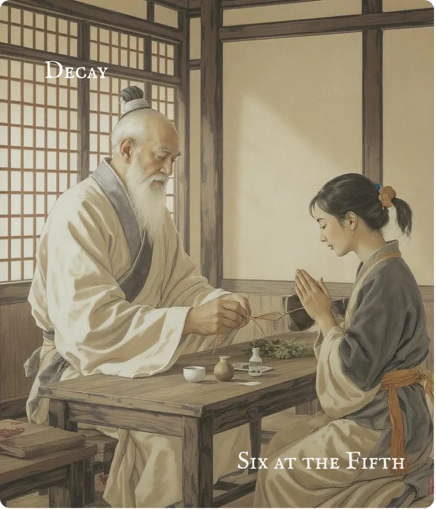 Hexagram 18 Work on What Has Been Spoiled — Six in the Fifth Card