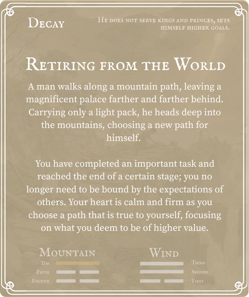 Hexagram 18 Work on What Has Been Spoiled — Nine at the Top Card Back