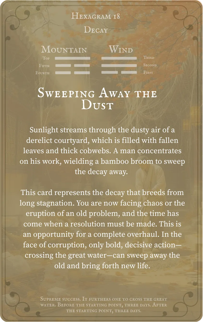 Hexagram 18 Work on What Has Been Spoiled Card — Back