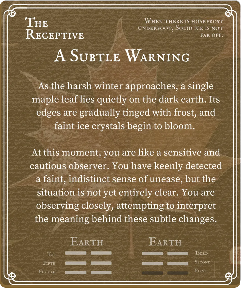 Hexagram 2 The Receptive Line 1 — Back