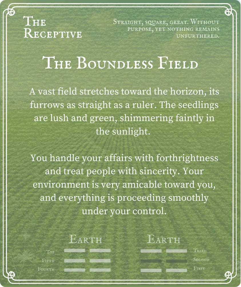 Hexagram 2 The Receptive Line 2 — Back