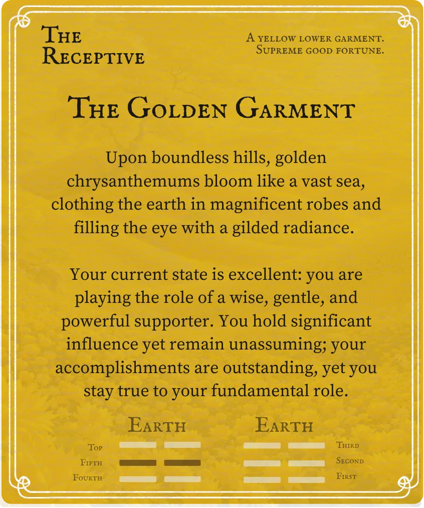 Hexagram 2 The Receptive Line 5 — Back