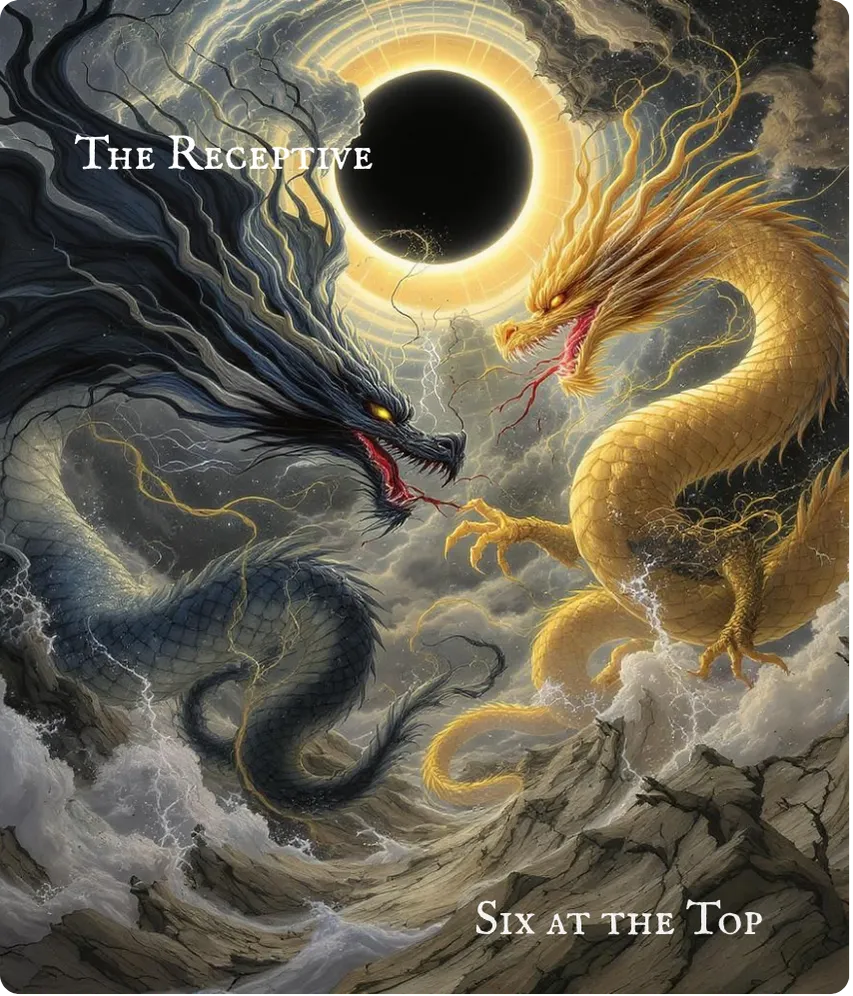 Hexagram 2 Six at the Top — Dragons Fight Card