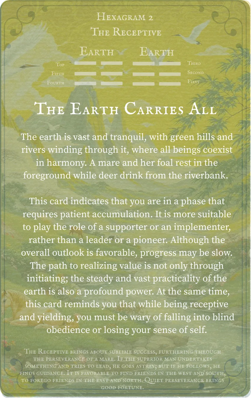 Hexagram 2 The Receptive — Card Back