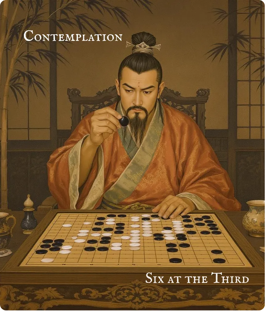 Hexagram 20 Contemplation (View) — Six in the Third Card