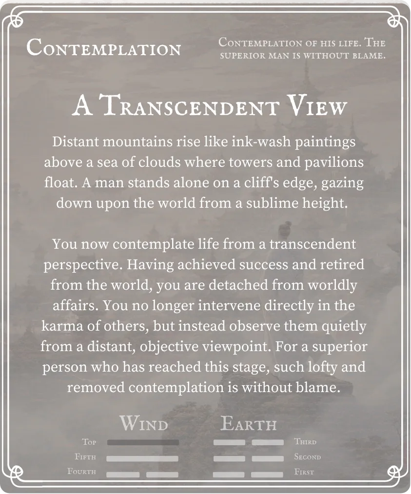 Hexagram 20 Contemplation (View) — Nine at the Top Card Back