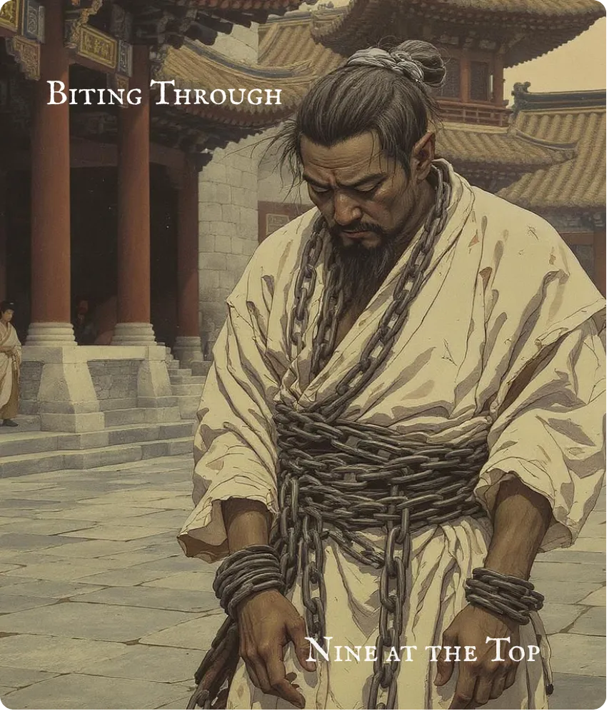 Hexagram 21 Biting Through — Nine at the Top Card