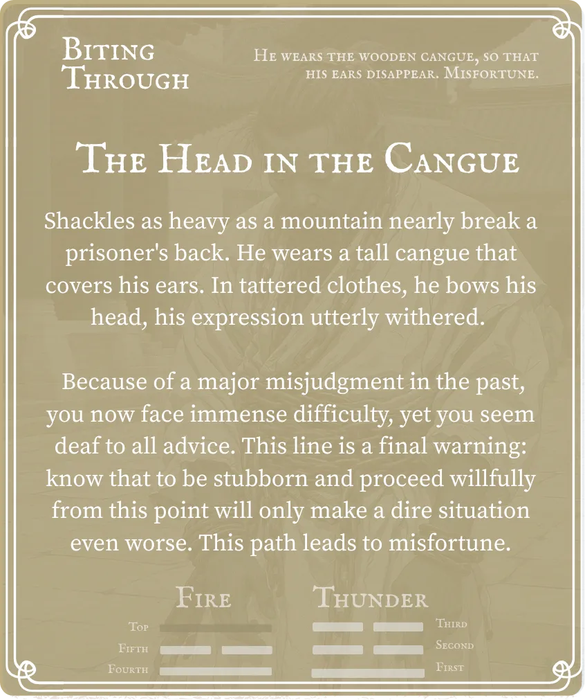 Hexagram 21 Biting Through — Nine at the Top Card Back