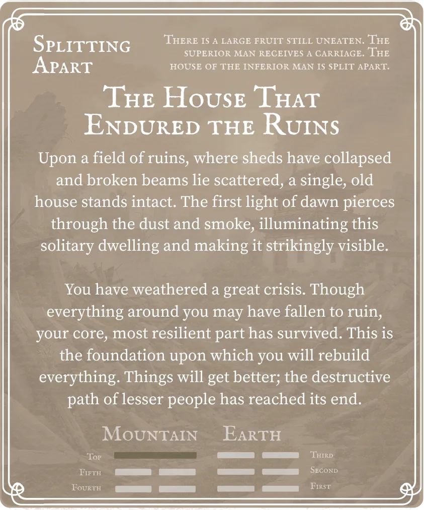 Hexagram 23 Splitting Apart — Nine at the Top Card Back