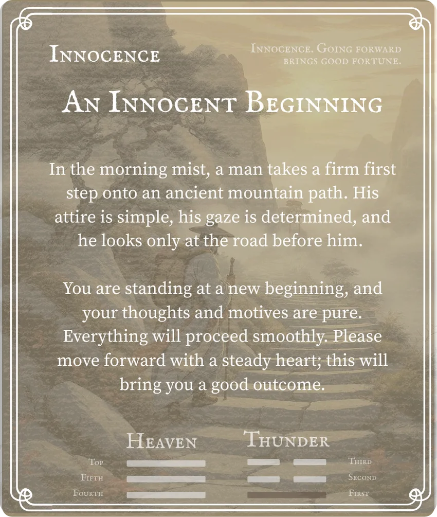 Hexagram 25 Innocence (The Unexpected) — First Nine Card Back