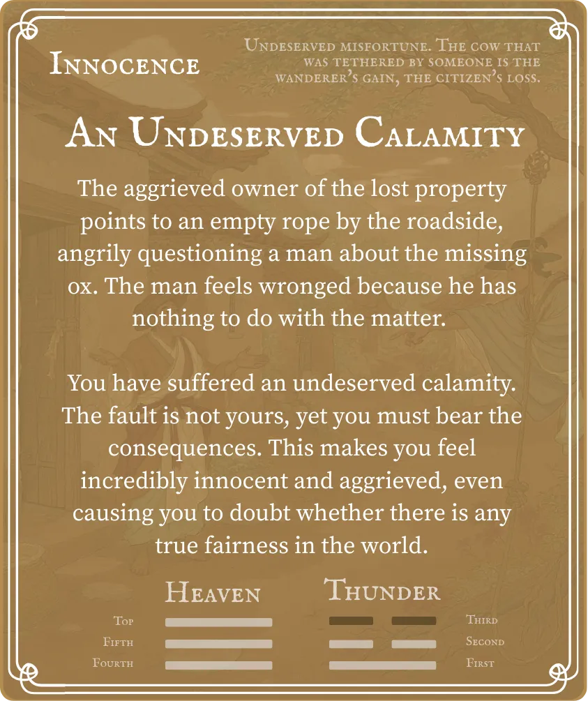 Hexagram 25 Innocence (The Unexpected) — Six in the Third Card Back