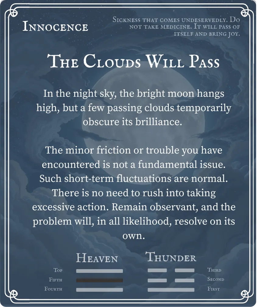 Hexagram 25 Innocence (The Unexpected) — Nine in the Fifth Card Back