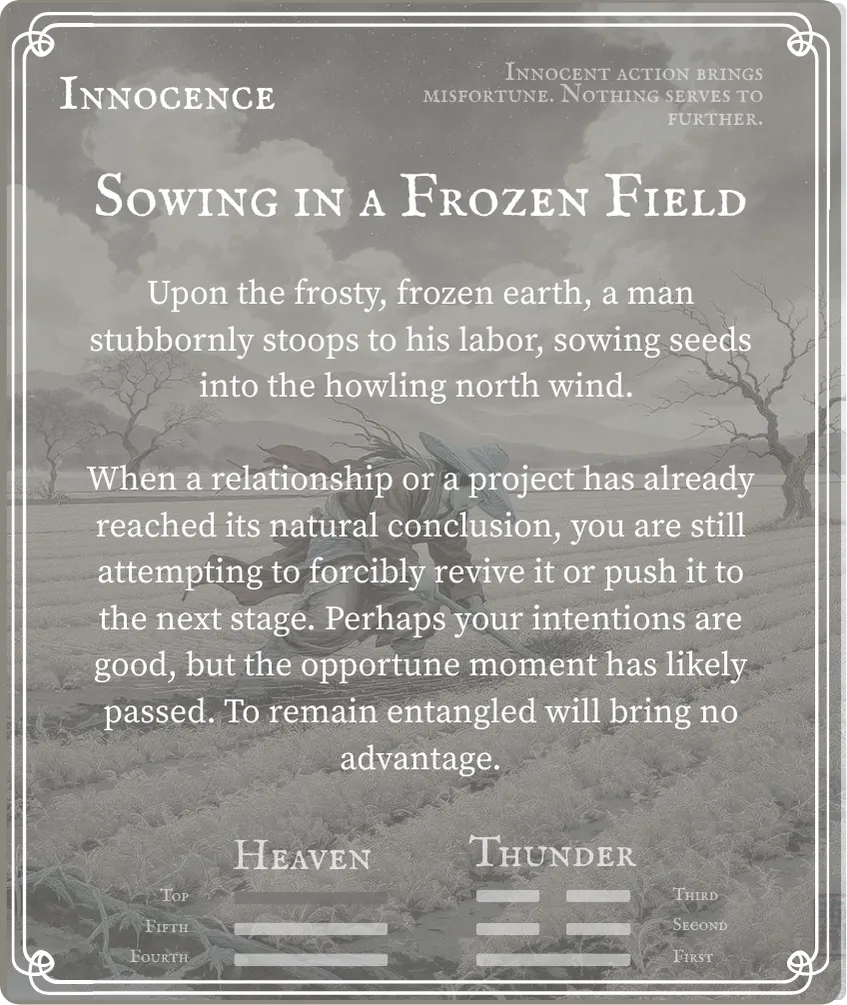 Hexagram 25 Innocence (The Unexpected) — Nine at the Top Card Back