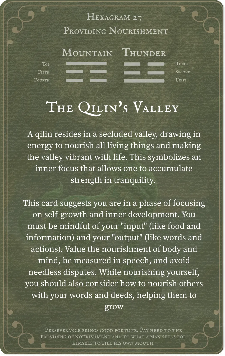 Hexagram 27 The Corners of the Mouth (Nourishment) — Card Back