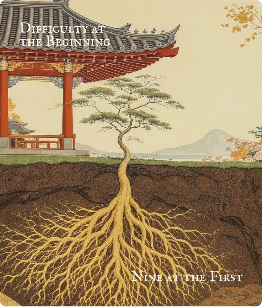 Hexagram 3 First Nine — Hesitation Card