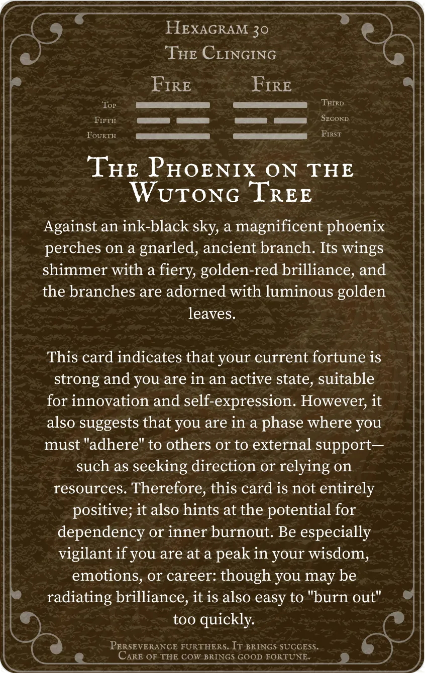 Hexagram 30 The Clinging (Fire) — Card Back