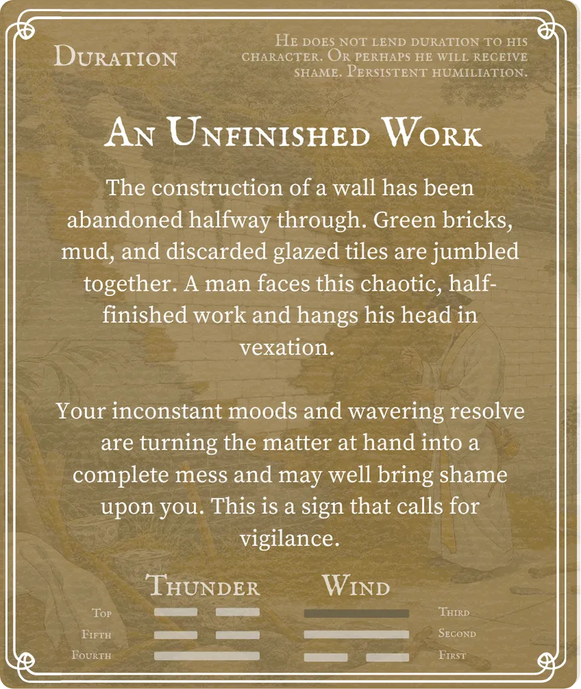 Hexagram 32 Duration Nine in the Third Line — Back