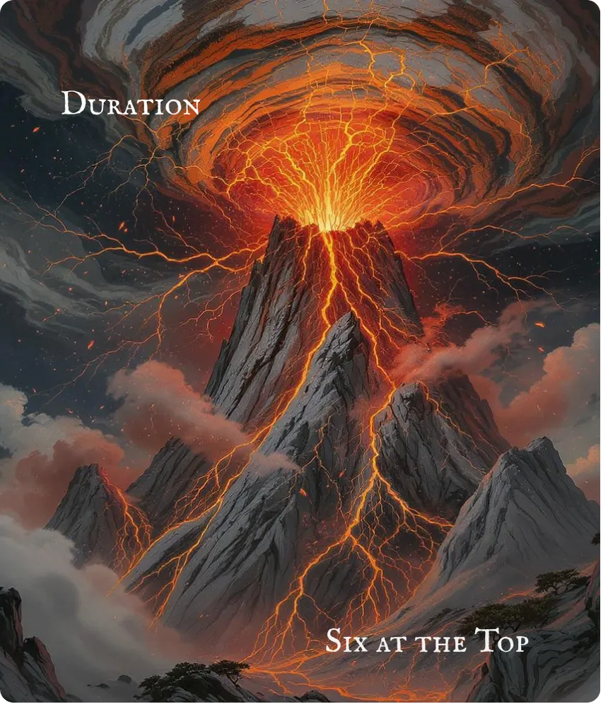 Hexagram 32 Six at the Top — The Volcano Within Card
