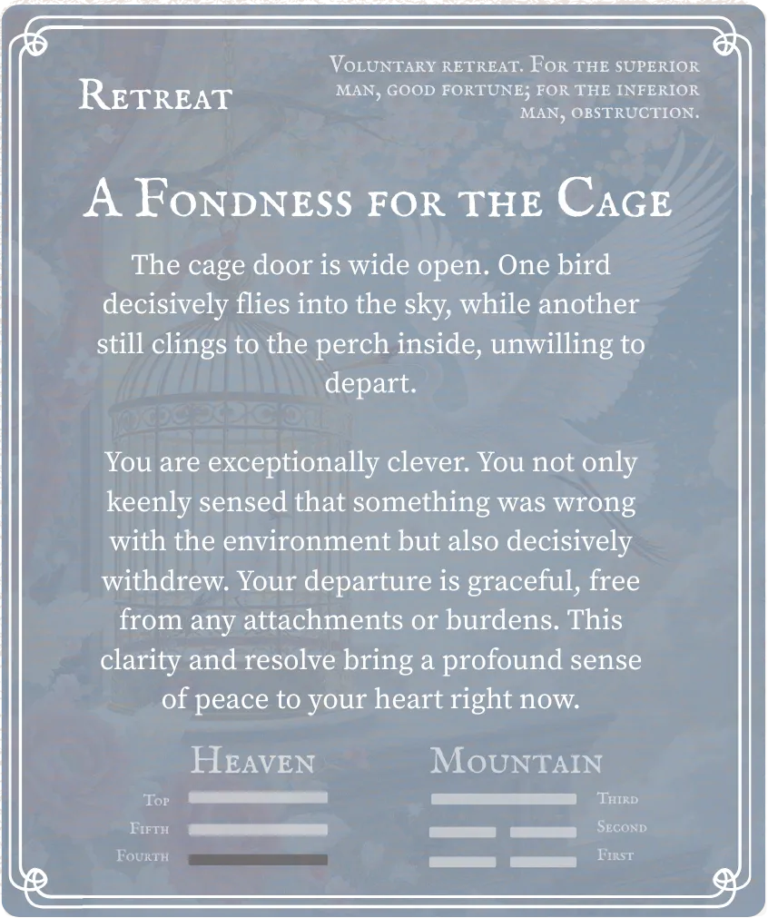 Hexagram 33 Retreat Nine in the Fourth Line — Back