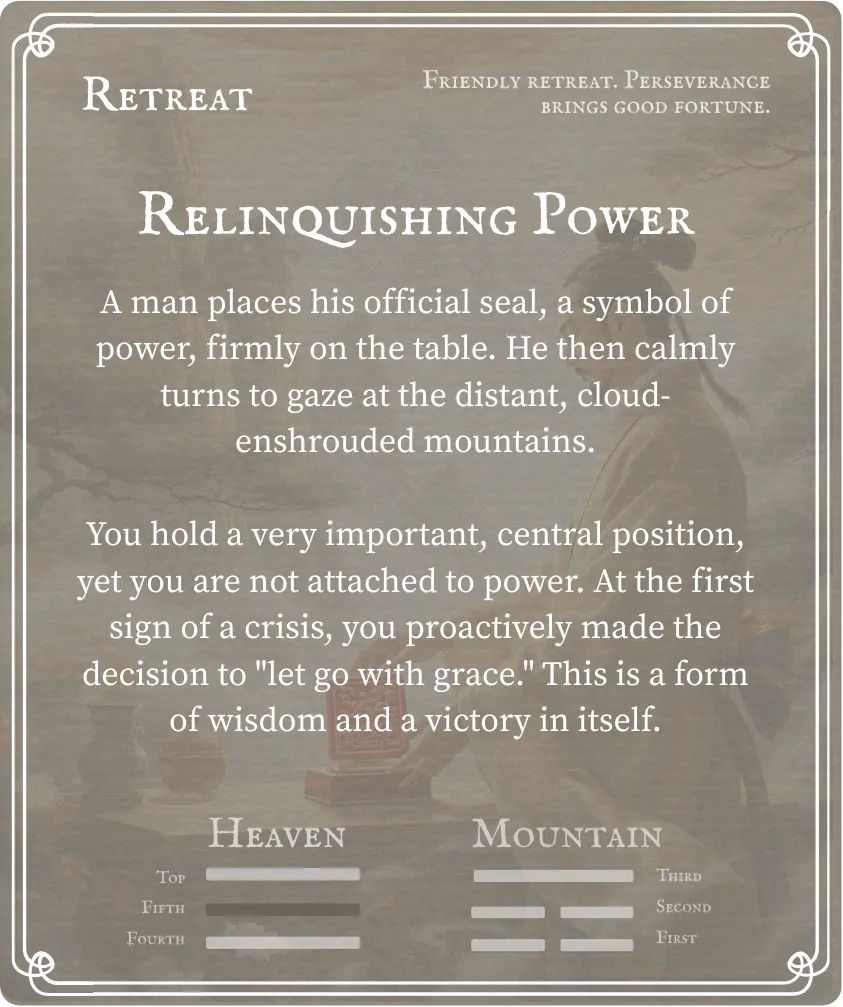 Hexagram 33 Retreat Nine in the Fifth Line — Back