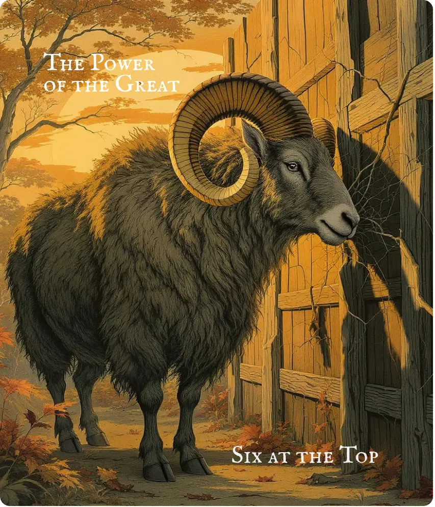 Hexagram 34 Six at the Top — The Cornered Beast Card