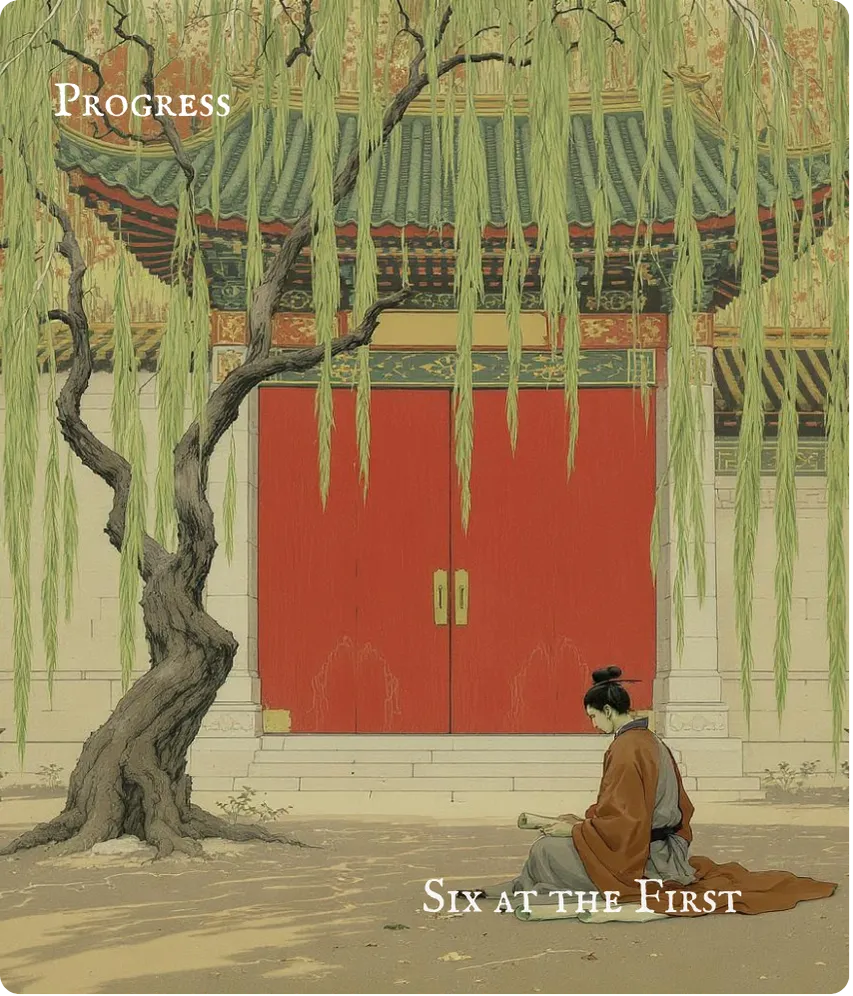 Hexagram 35 First Six — Waiting at the Gate Card