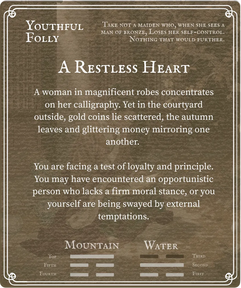 Hexagram 4 Third Six — Back