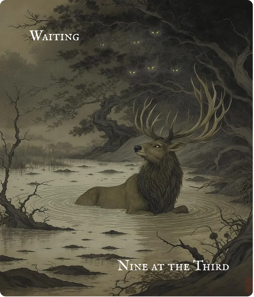 Hexagram 5 Third Nine — Waiting in the Mud Card