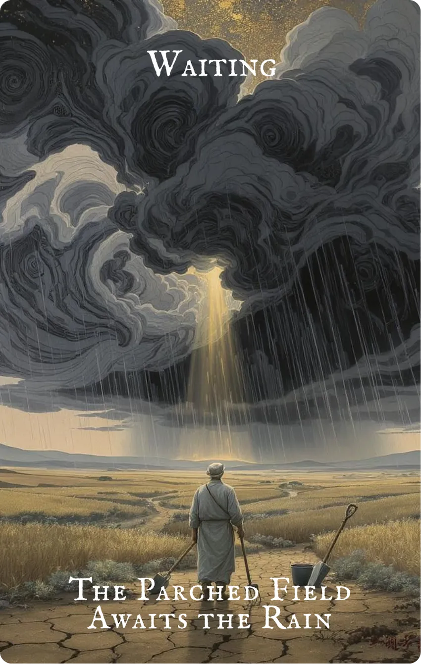 Hexagram 5 Card Front — Patient Waiting · Parched Land Awaiting Sweet Rain