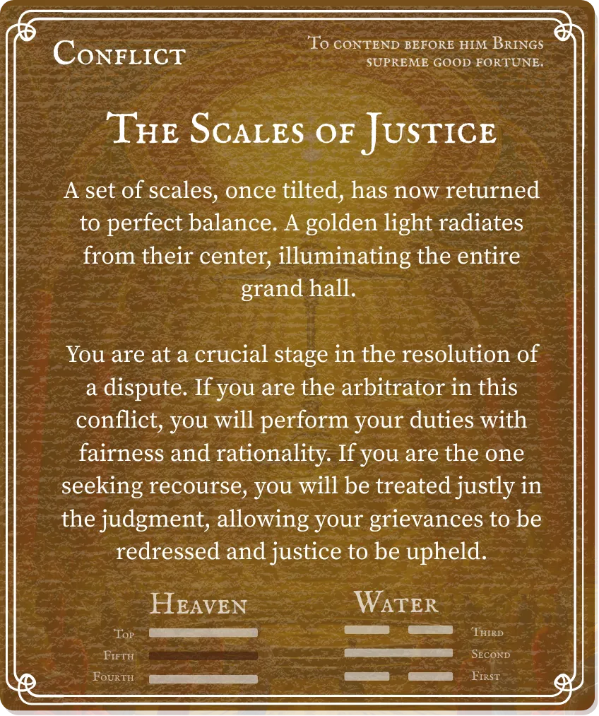 Hexagram 6 Conflict — Nine in the Fifth Card Back