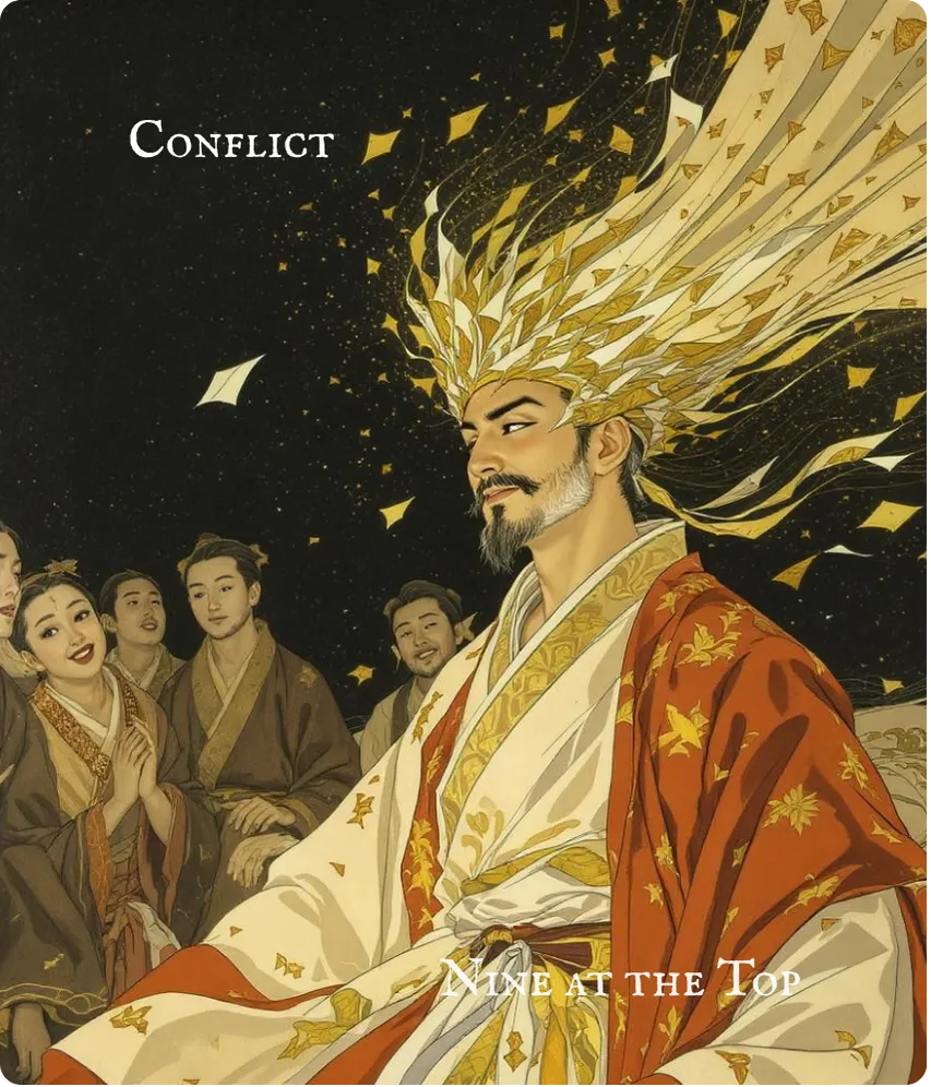 Hexagram 6 Conflict — Nine at the Top Line Card