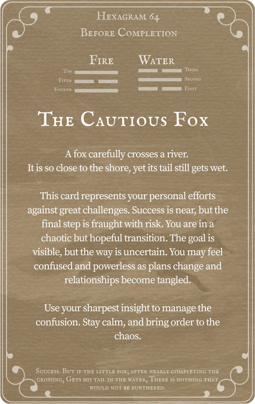 Hexagram 64 Before Completion Yilore card back