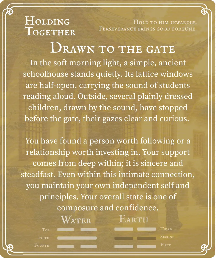 Hexagram 8 Holding Together (Union) — Six in the Second Card Back