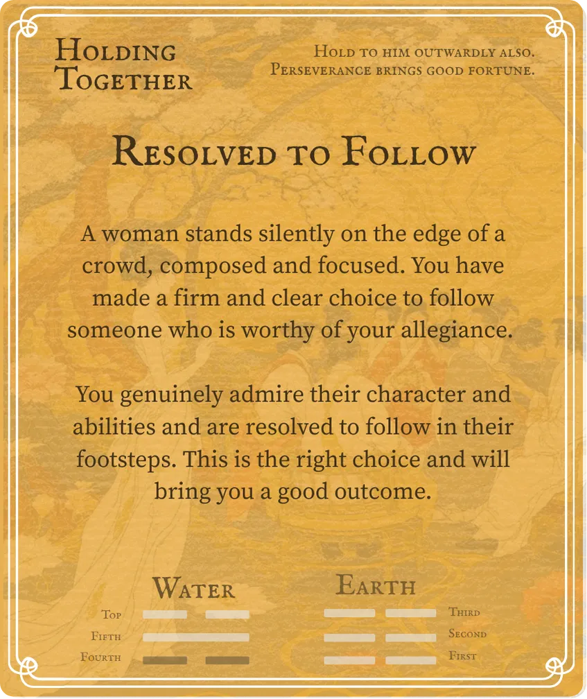 Hexagram 8 Holding Together (Union) — Six in the Fourth Card Back