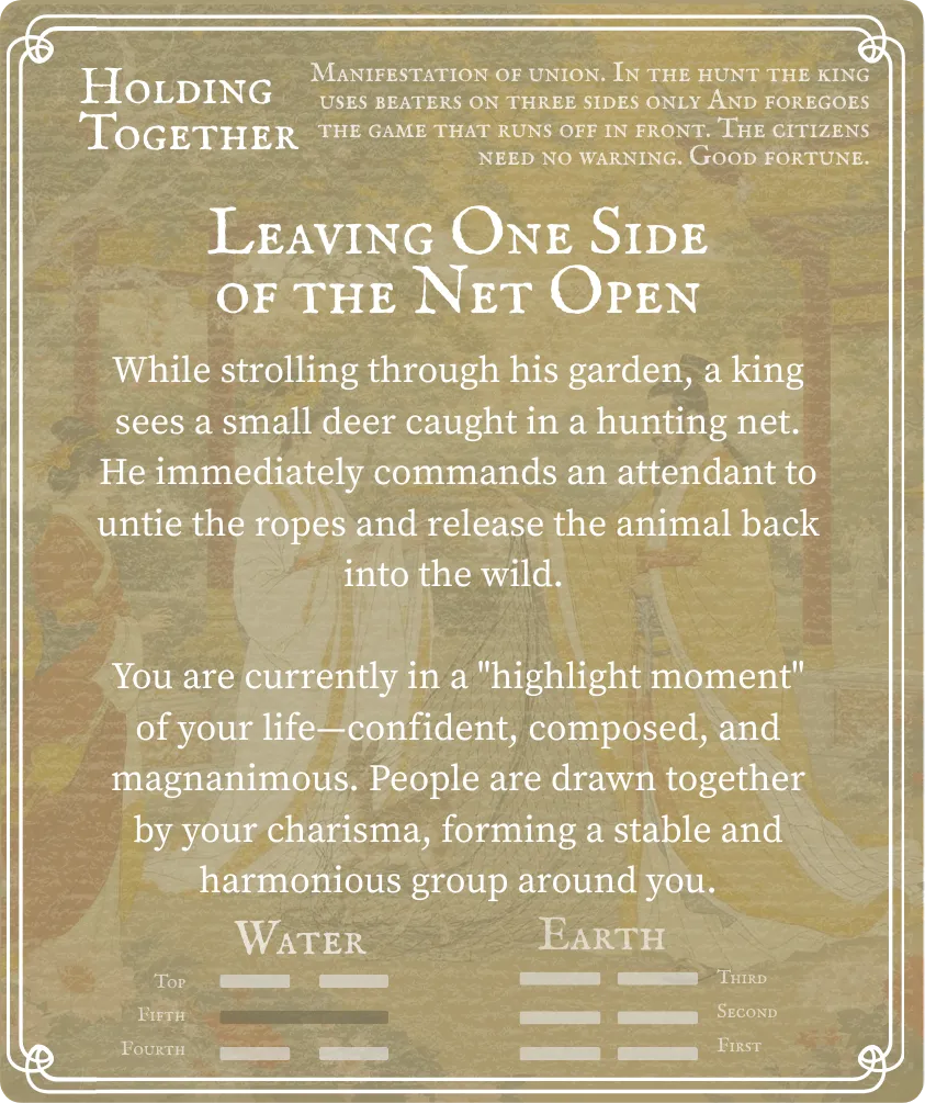 Hexagram 8 Holding Together (Union) — Nine in the Fifth Card Back