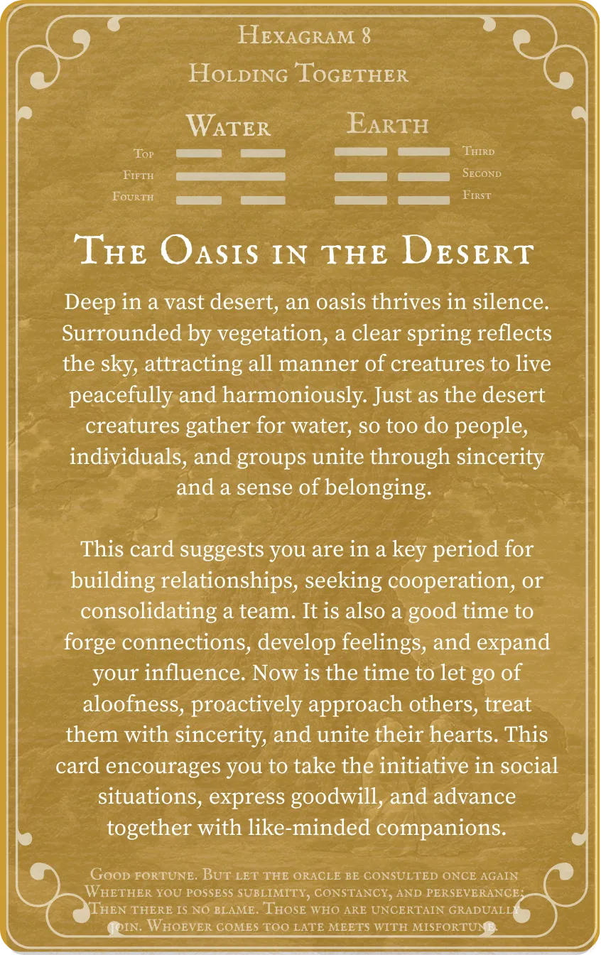 Hexagram 8 Holding Together (Union) Card — Back